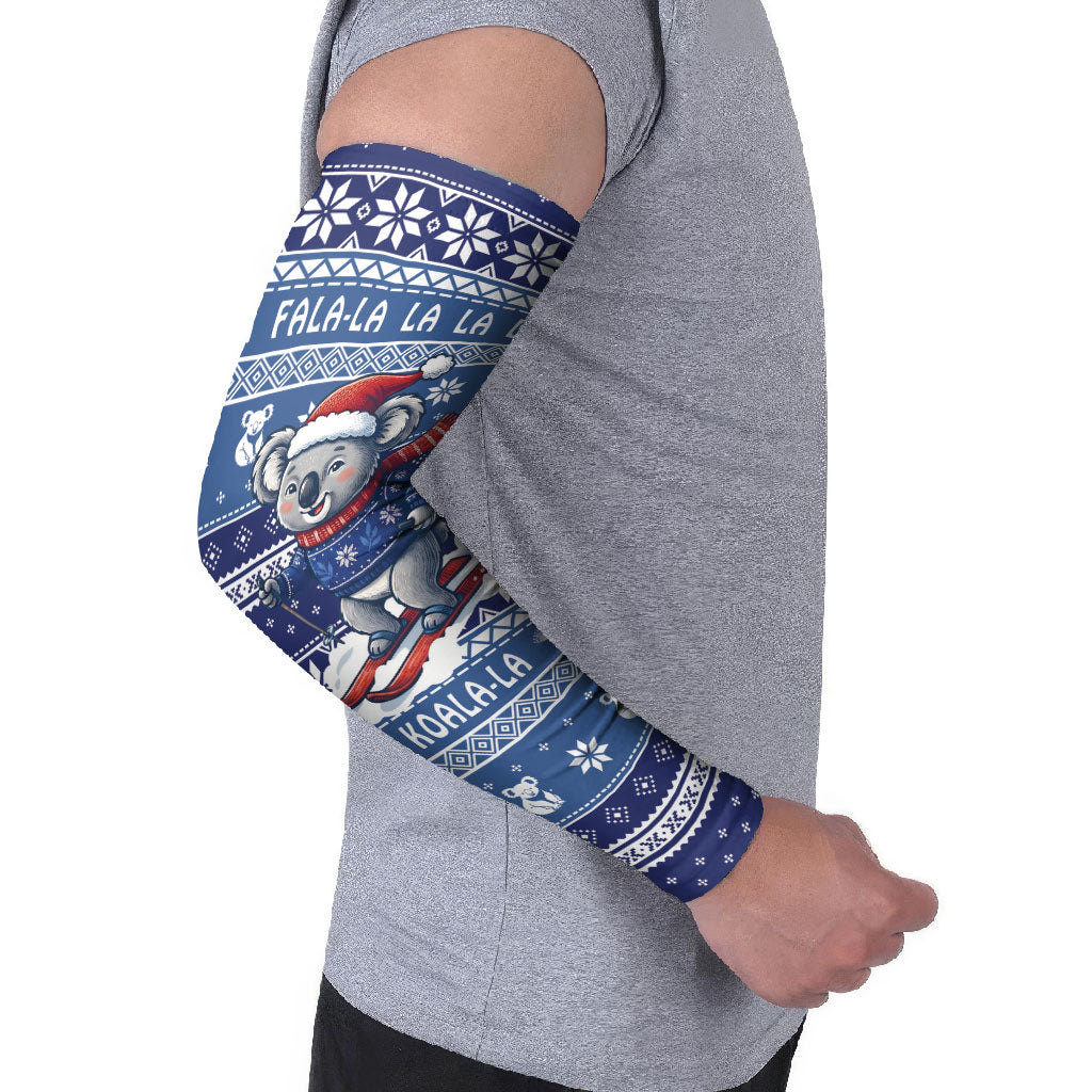Australia Christmas In July Arm Sleeves Koala Santa Skiing Blue Color
