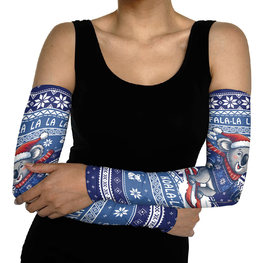 Australia Christmas In July Arm Sleeves Koala Santa Skiing Blue Color