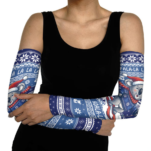 Australia Christmas In July Arm Sleeves Koala Santa Skiing Blue Color
