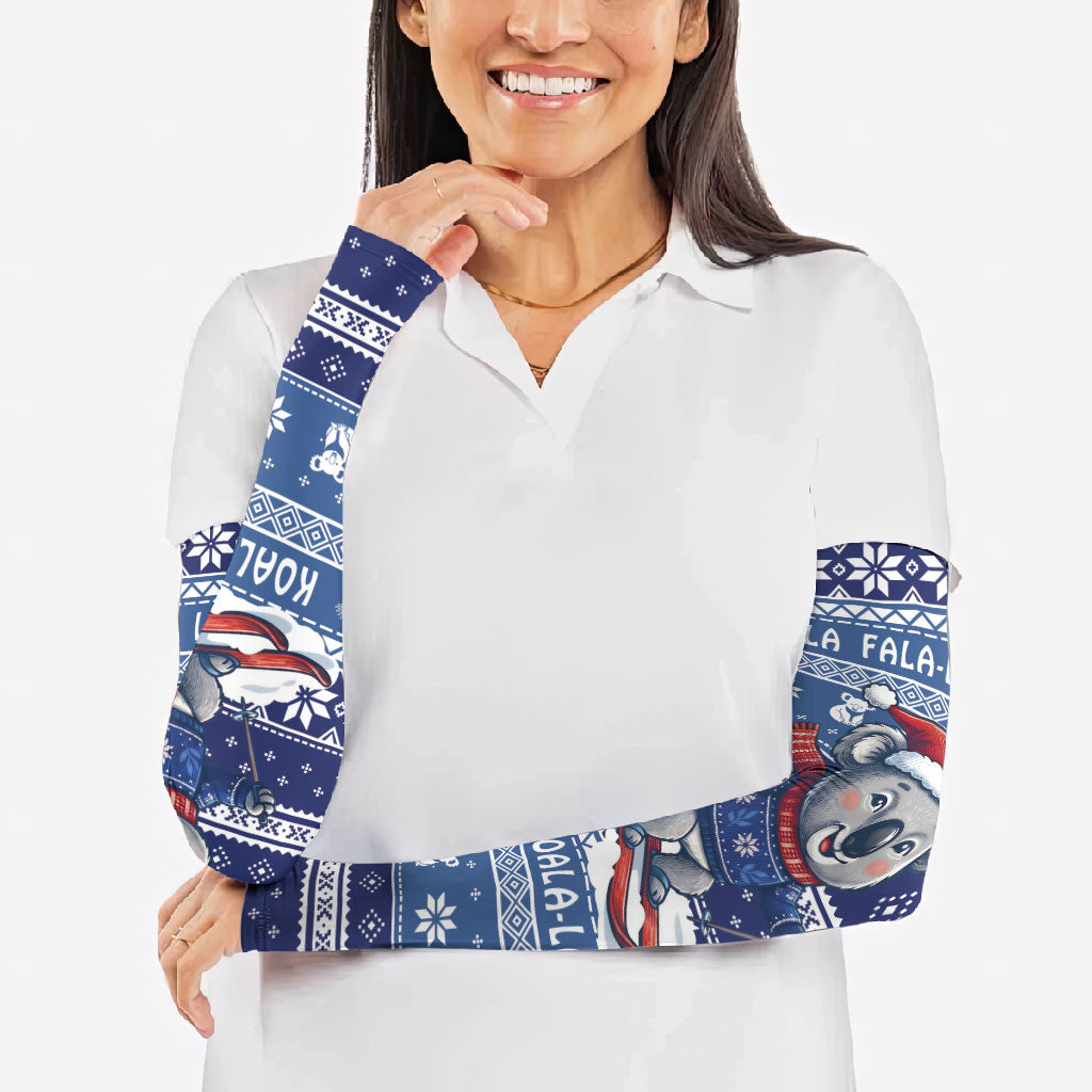 Australia Christmas In July Arm Sleeves Koala Santa Skiing Blue Color