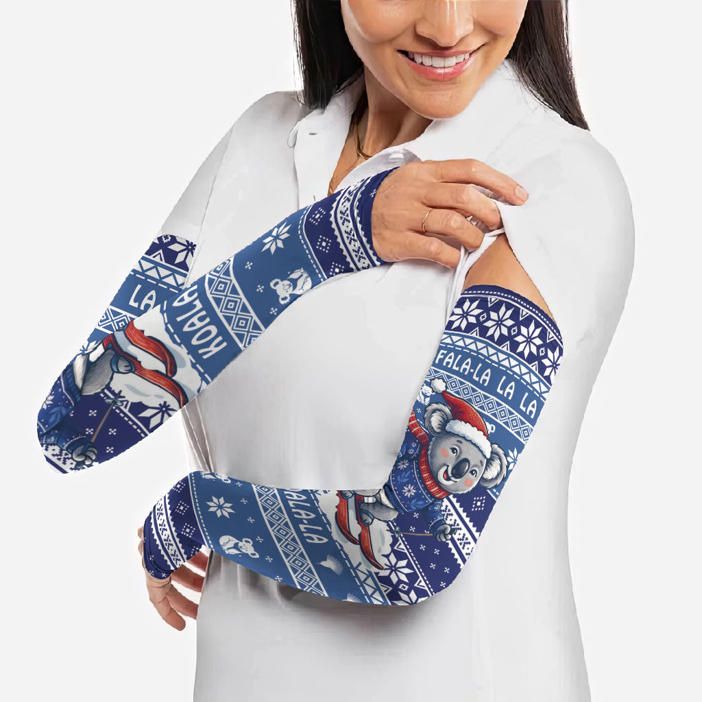 Australia Christmas In July Arm Sleeves Koala Santa Skiing Blue Color
