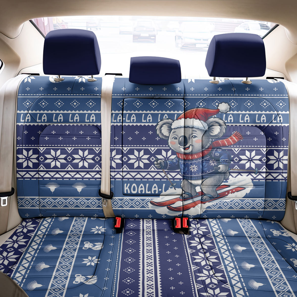 Australia Christmas In July Back Car Seat Cover Koala Santa Skiing Blue Color