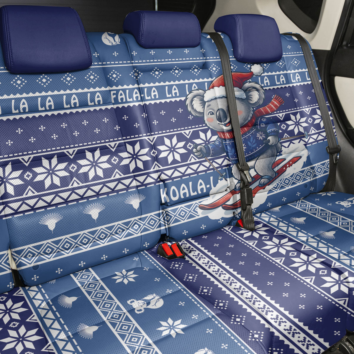 Australia Christmas In July Back Car Seat Cover Koala Santa Skiing Blue Color
