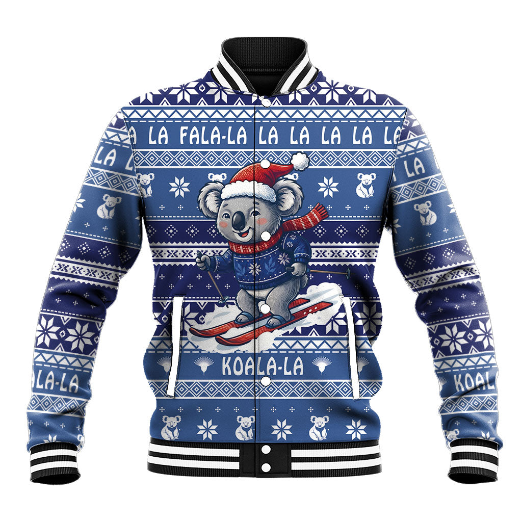 Australia Christmas In July Baseball Jacket Koala Santa Skiing Blue Color