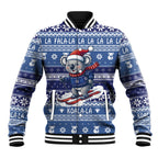 Australia Christmas In July Baseball Jacket Koala Santa Skiing Blue Color