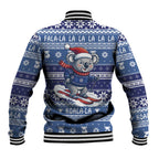 Australia Christmas In July Baseball Jacket Koala Santa Skiing Blue Color