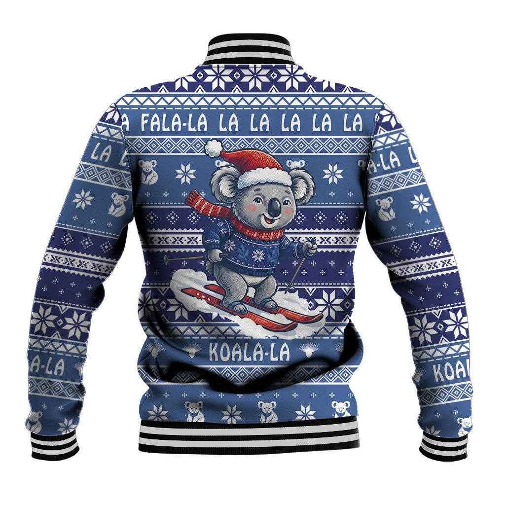 Australia Christmas In July Baseball Jacket Koala Santa Skiing Blue Color