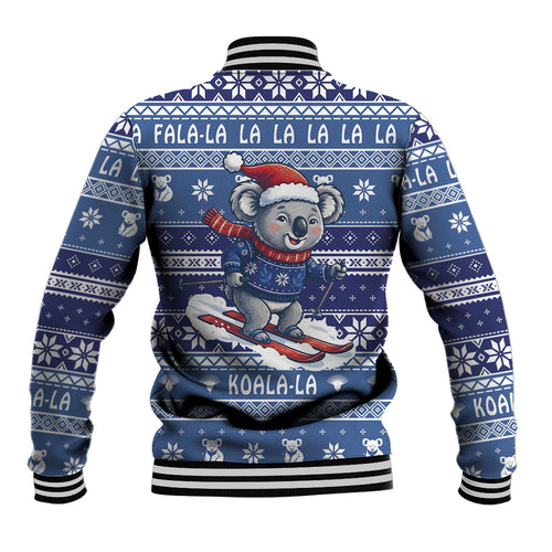 Australia Christmas In July Baseball Jacket Koala Santa Skiing Blue Color