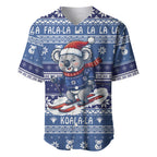 Australia Christmas In July Baseball Jersey Koala Santa Skiing Blue Color