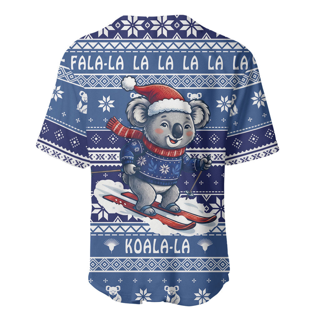 Australia Christmas In July Baseball Jersey Koala Santa Skiing Blue Color