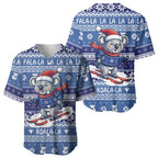 Australia Christmas In July Baseball Jersey Koala Santa Skiing Blue Color