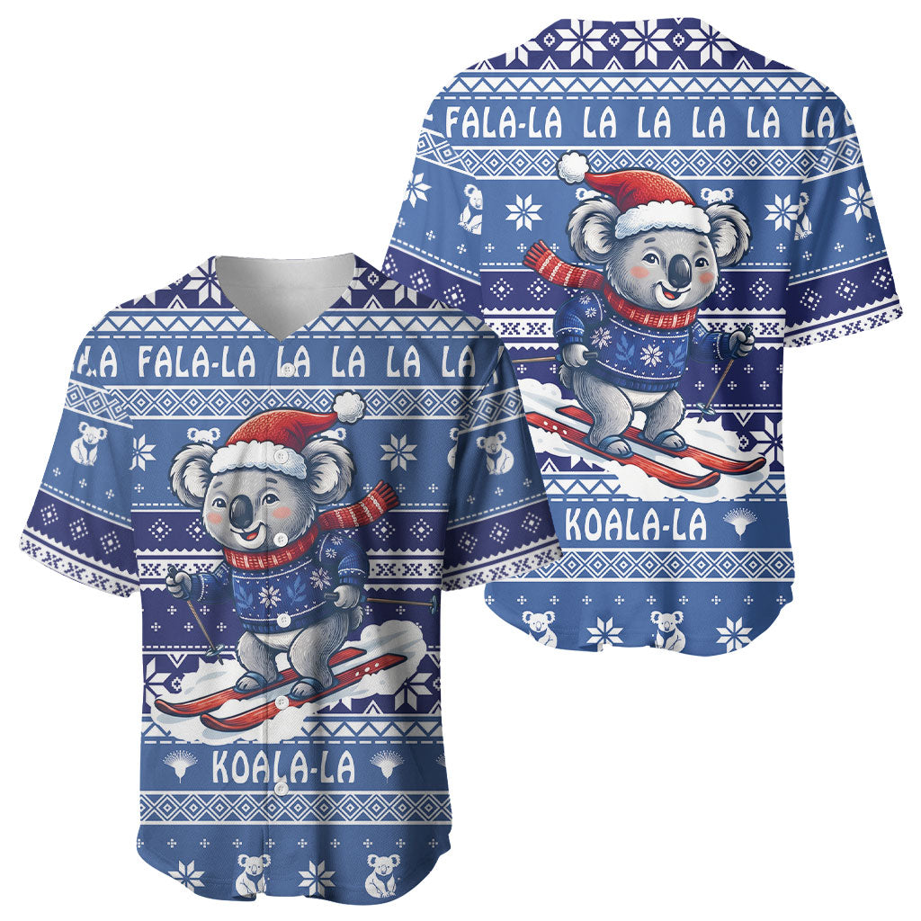 Australia Christmas In July Baseball Jersey Koala Santa Skiing Blue Color