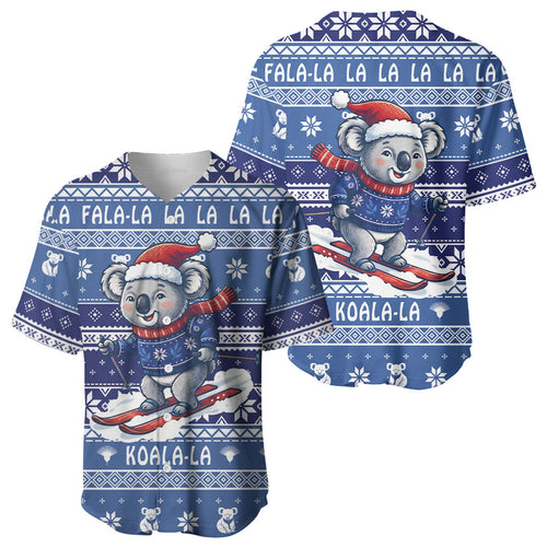 Australia Christmas In July Baseball Jersey Koala Santa Skiing Blue Color