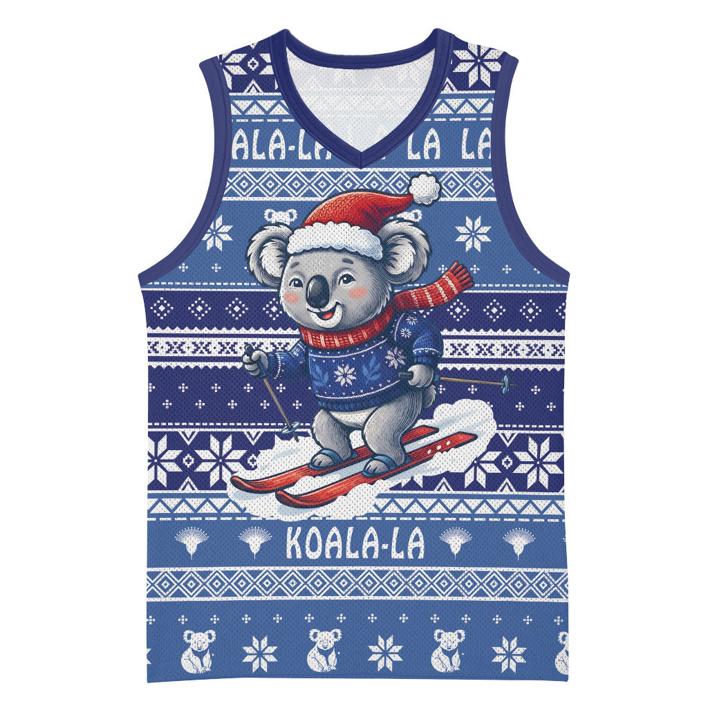 Australia Christmas In July Basketball Jersey Koala Santa Skiing Blue Color