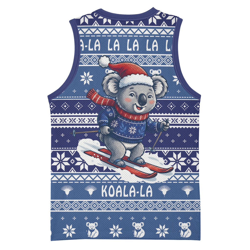 Australia Christmas In July Basketball Jersey Koala Santa Skiing Blue Color
