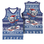 Australia Christmas In July Basketball Jersey Koala Santa Skiing Blue Color