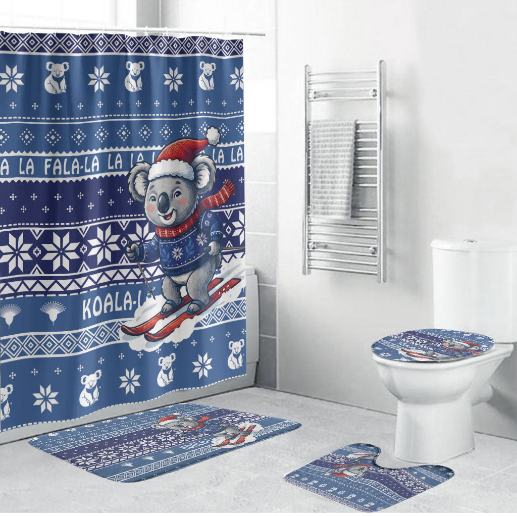 Australia Christmas In July Bathroom Set Koala Santa Skiing Blue Color