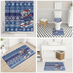 Australia Christmas In July Bathroom Set Koala Santa Skiing Blue Color