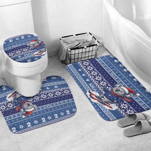 Australia Christmas In July Bathroom Set Koala Santa Skiing Blue Color