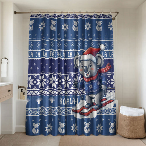 Australia Christmas In July Bathroom Set Koala Santa Skiing Blue Color