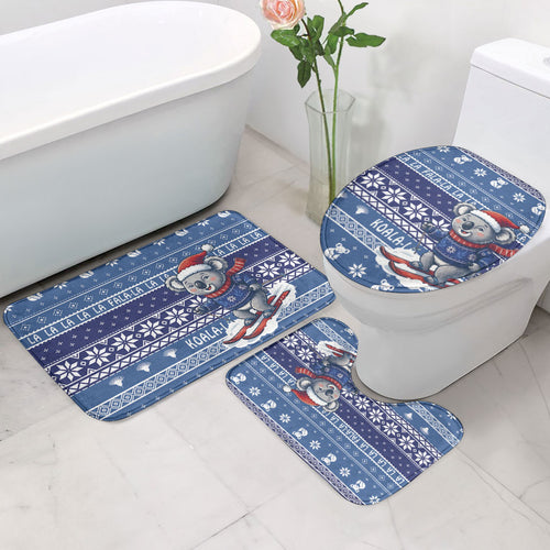 Australia Christmas In July Bathroom Set Koala Santa Skiing Blue Color