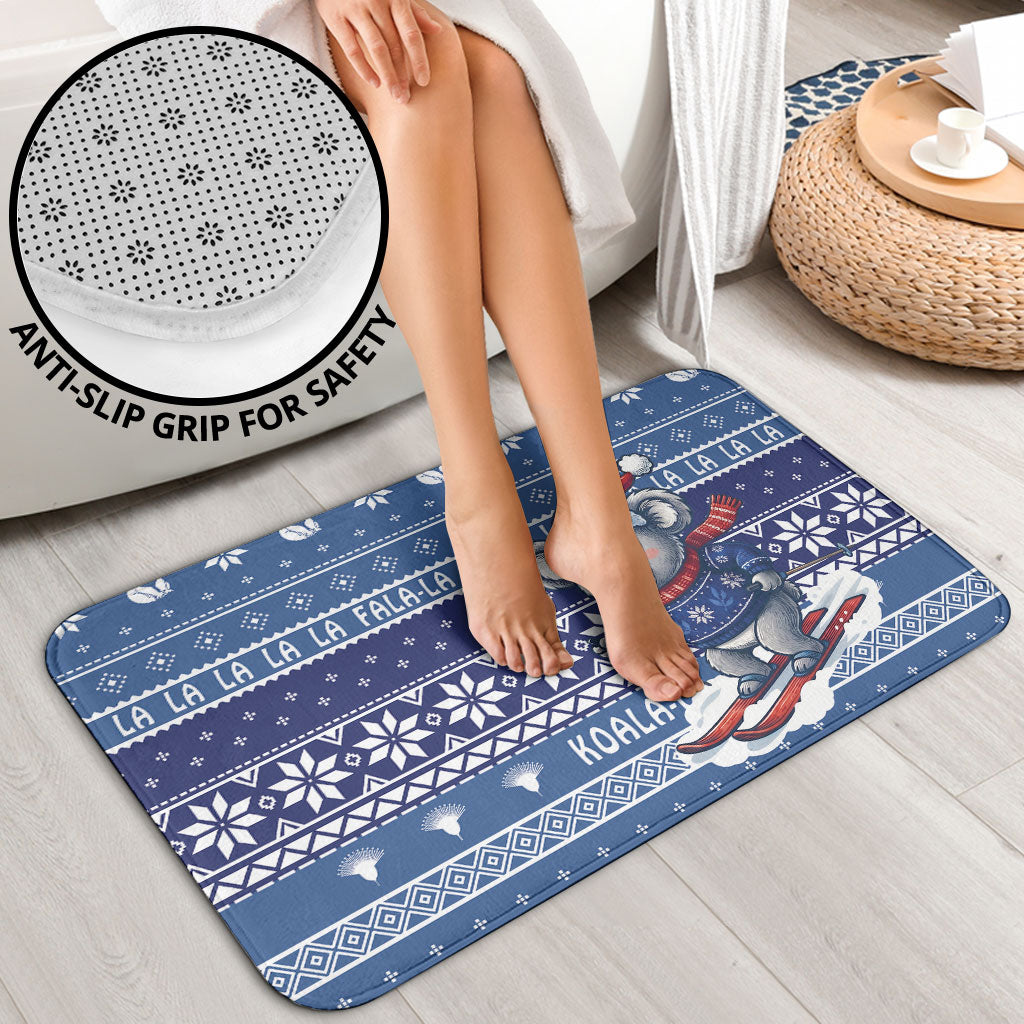 Australia Christmas In July Bathroom Set Koala Santa Skiing Blue Color