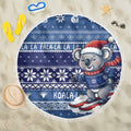 Australia Christmas In July Beach Blanket Koala Santa Skiing Blue Color
