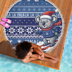 Australia Christmas In July Beach Blanket Koala Santa Skiing Blue Color