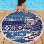 Australia Christmas In July Beach Blanket Koala Santa Skiing Blue Color