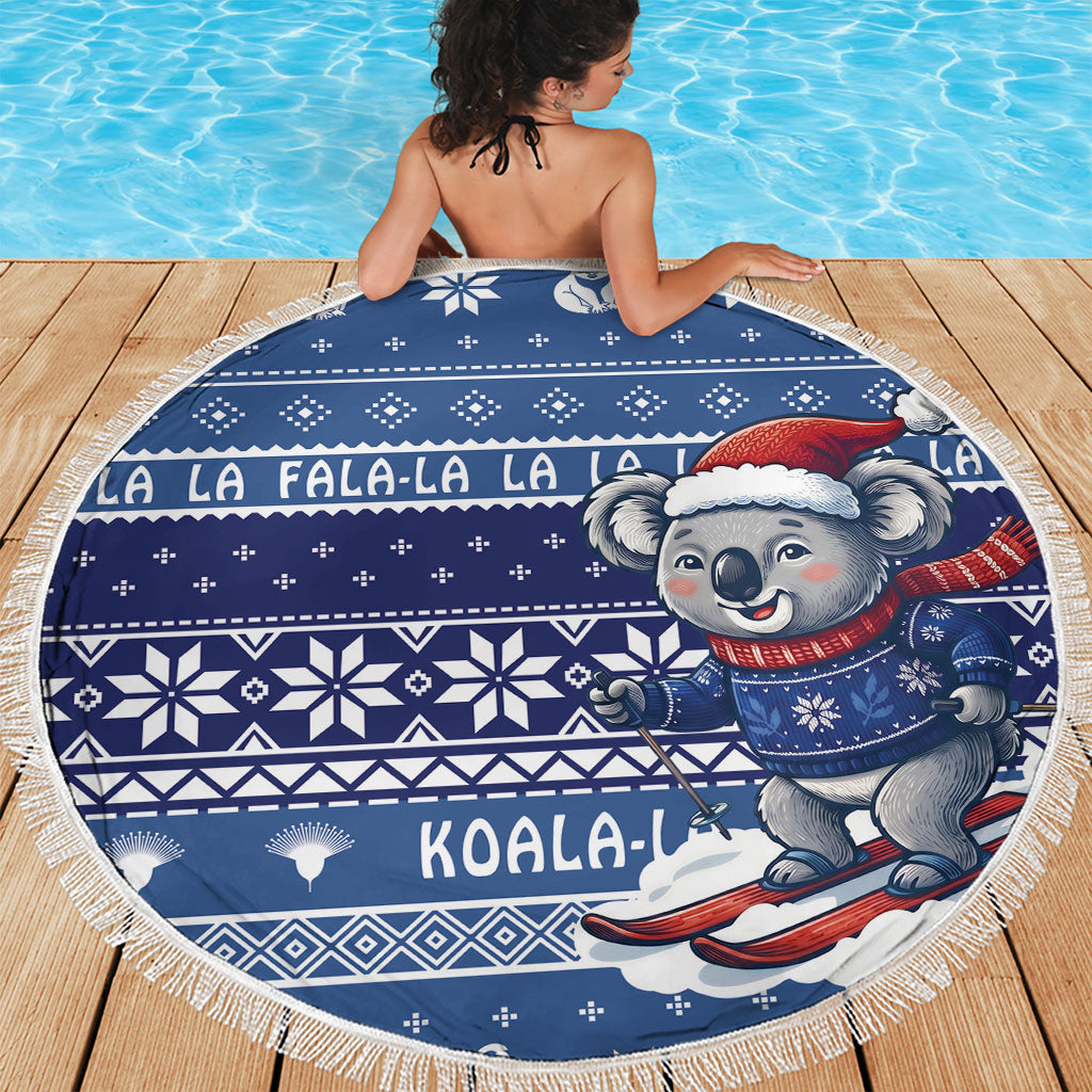 Australia Christmas In July Beach Blanket Koala Santa Skiing Blue Color