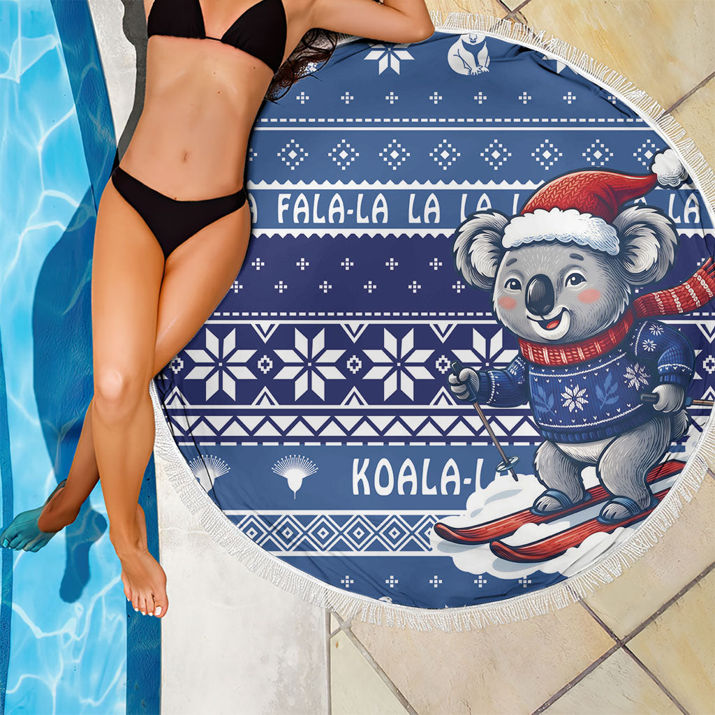 Australia Christmas In July Beach Blanket Koala Santa Skiing Blue Color