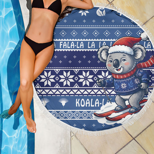 Australia Christmas In July Beach Blanket Koala Santa Skiing Blue Color
