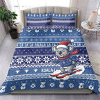 Australia Christmas In July Bedding Set Koala Santa Skiing Blue Color