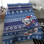 Australia Christmas In July Bedding Set Koala Santa Skiing Blue Color