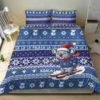 Australia Christmas In July Bedding Set Koala Santa Skiing Blue Color