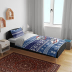 Australia Christmas In July Bedding Set Koala Santa Skiing Blue Color