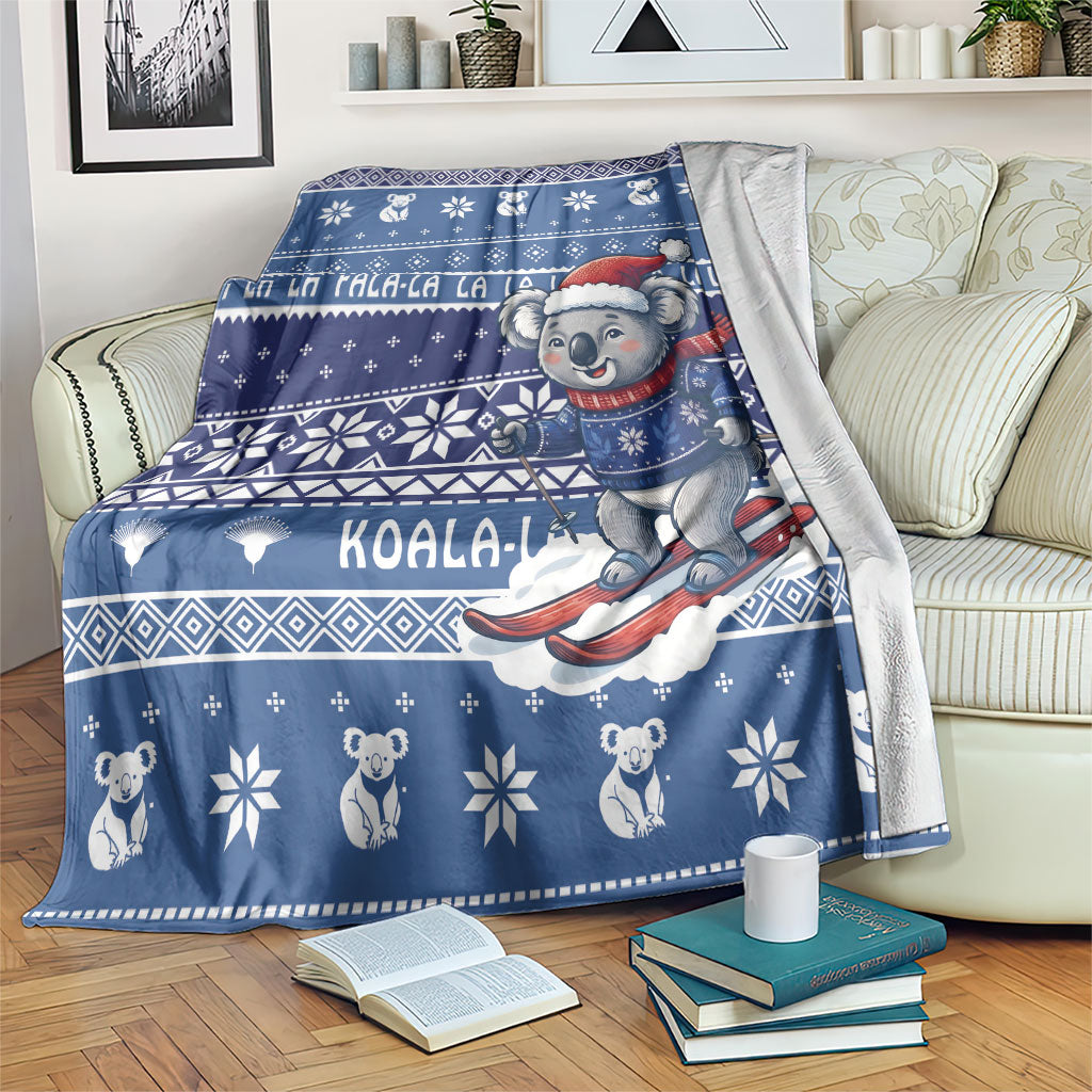 Australia Christmas In July Blanket Koala Santa Skiing Blue Color