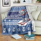 Australia Christmas In July Blanket Koala Santa Skiing Blue Color