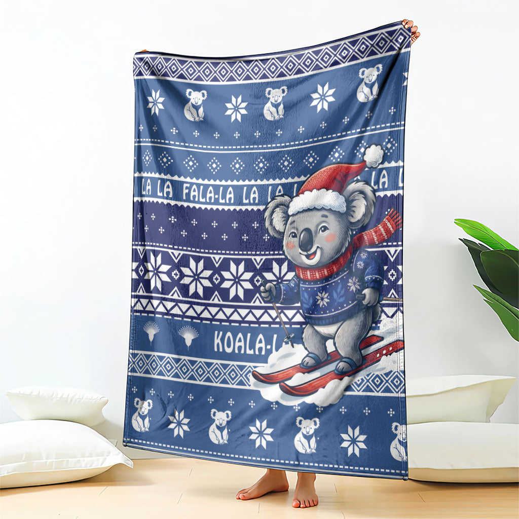 Australia Christmas In July Blanket Koala Santa Skiing Blue Color