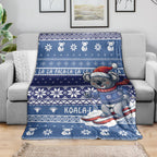 Australia Christmas In July Blanket Koala Santa Skiing Blue Color