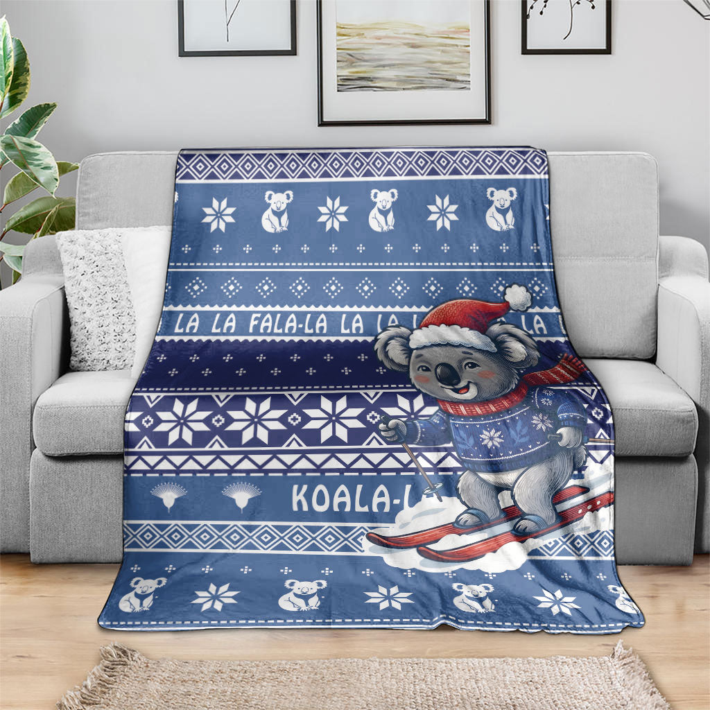 Australia Christmas In July Blanket Koala Santa Skiing Blue Color