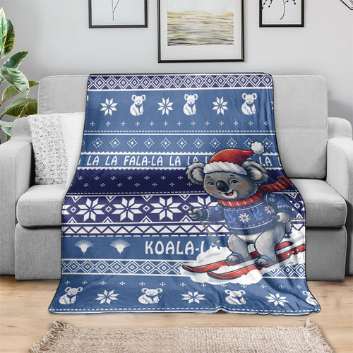 Australia Christmas In July Blanket Koala Santa Skiing Blue Color