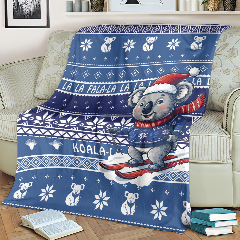 Australia Christmas In July Blanket Koala Santa Skiing Blue Color