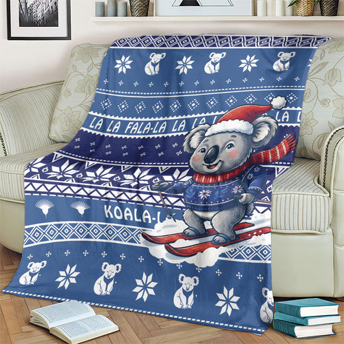 Australia Christmas In July Blanket Koala Santa Skiing Blue Color