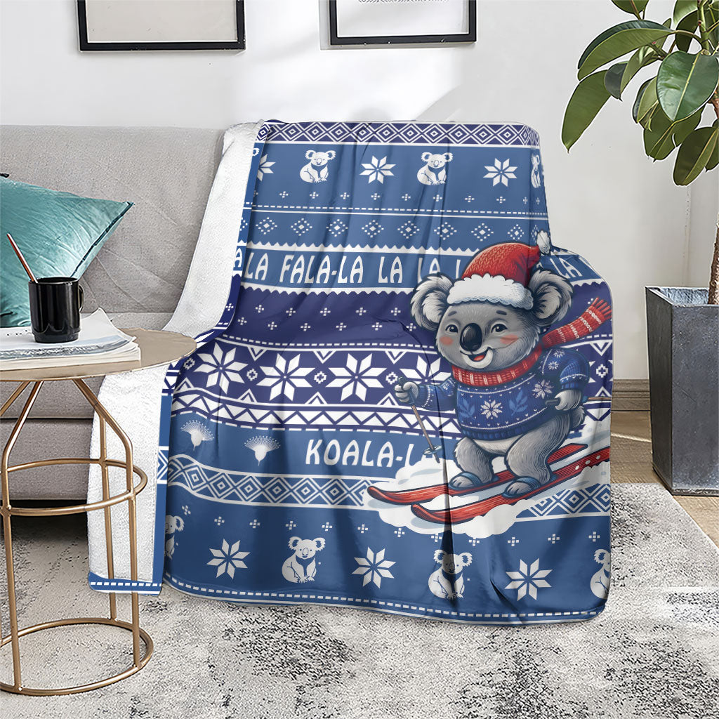 Australia Christmas In July Blanket Koala Santa Skiing Blue Color