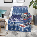Australia Christmas In July Blanket Koala Santa Skiing Blue Color