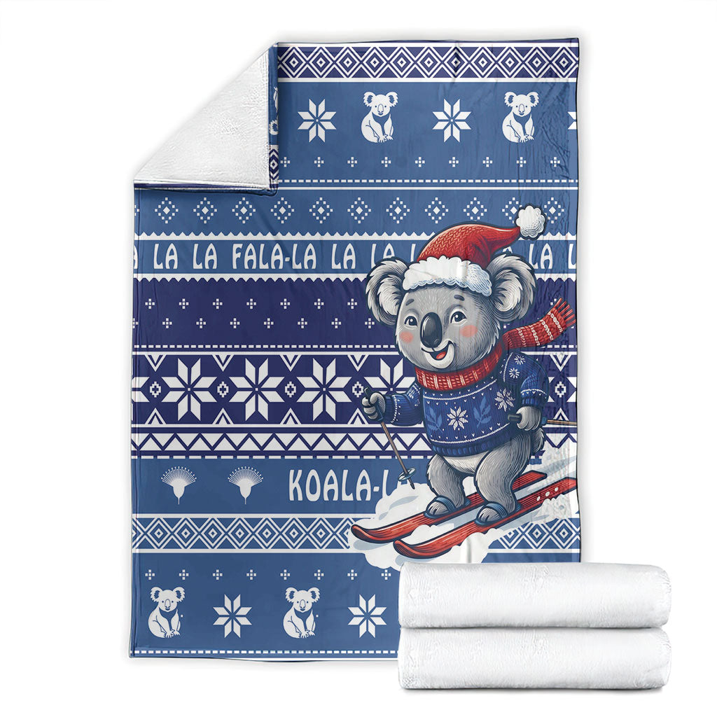 Australia Christmas In July Blanket Koala Santa Skiing Blue Color
