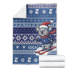 Australia Christmas In July Blanket Koala Santa Skiing Blue Color