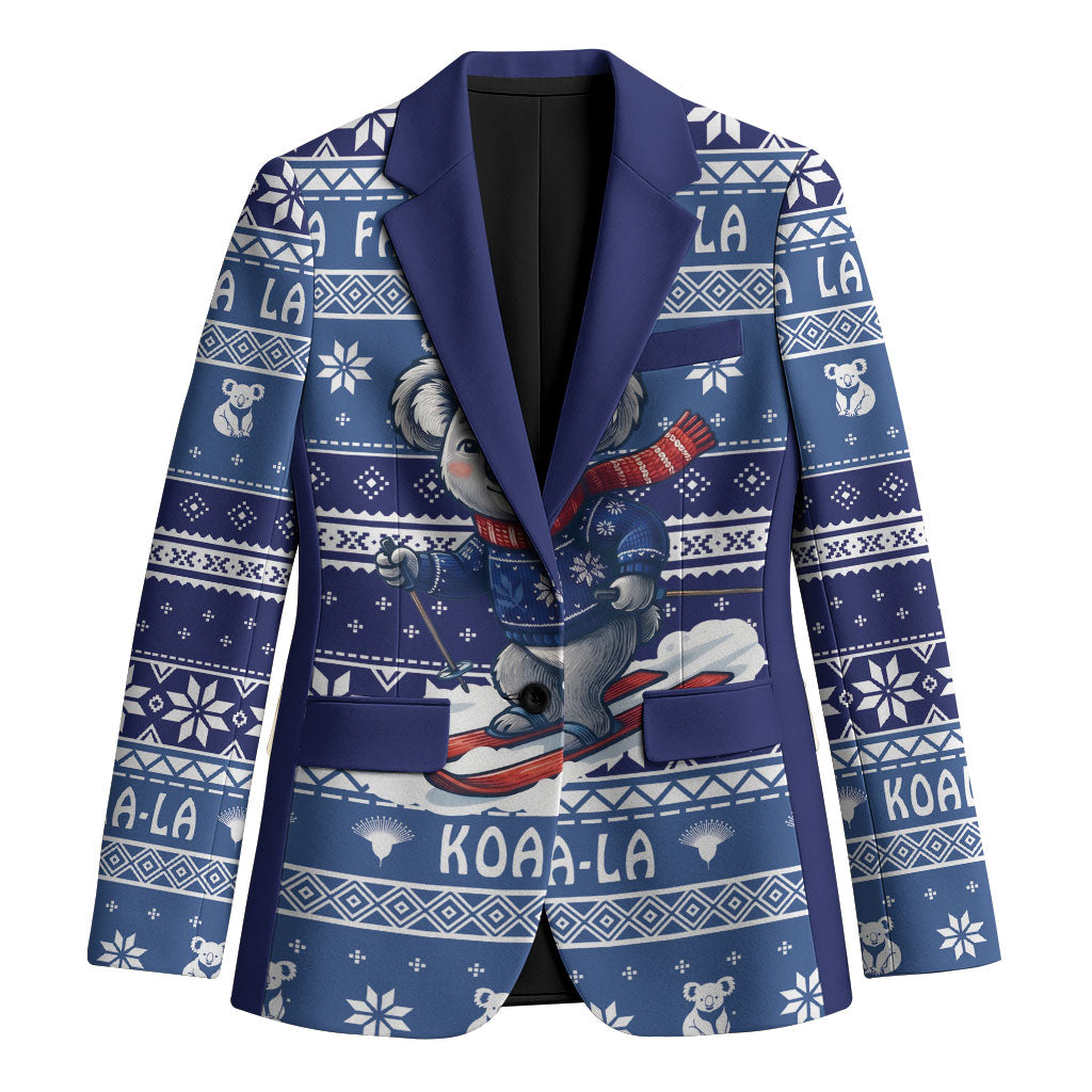 Australia Christmas In July Blazer Koala Santa Skiing Blue Color