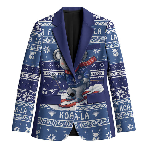 Australia Christmas In July Blazer Koala Santa Skiing Blue Color